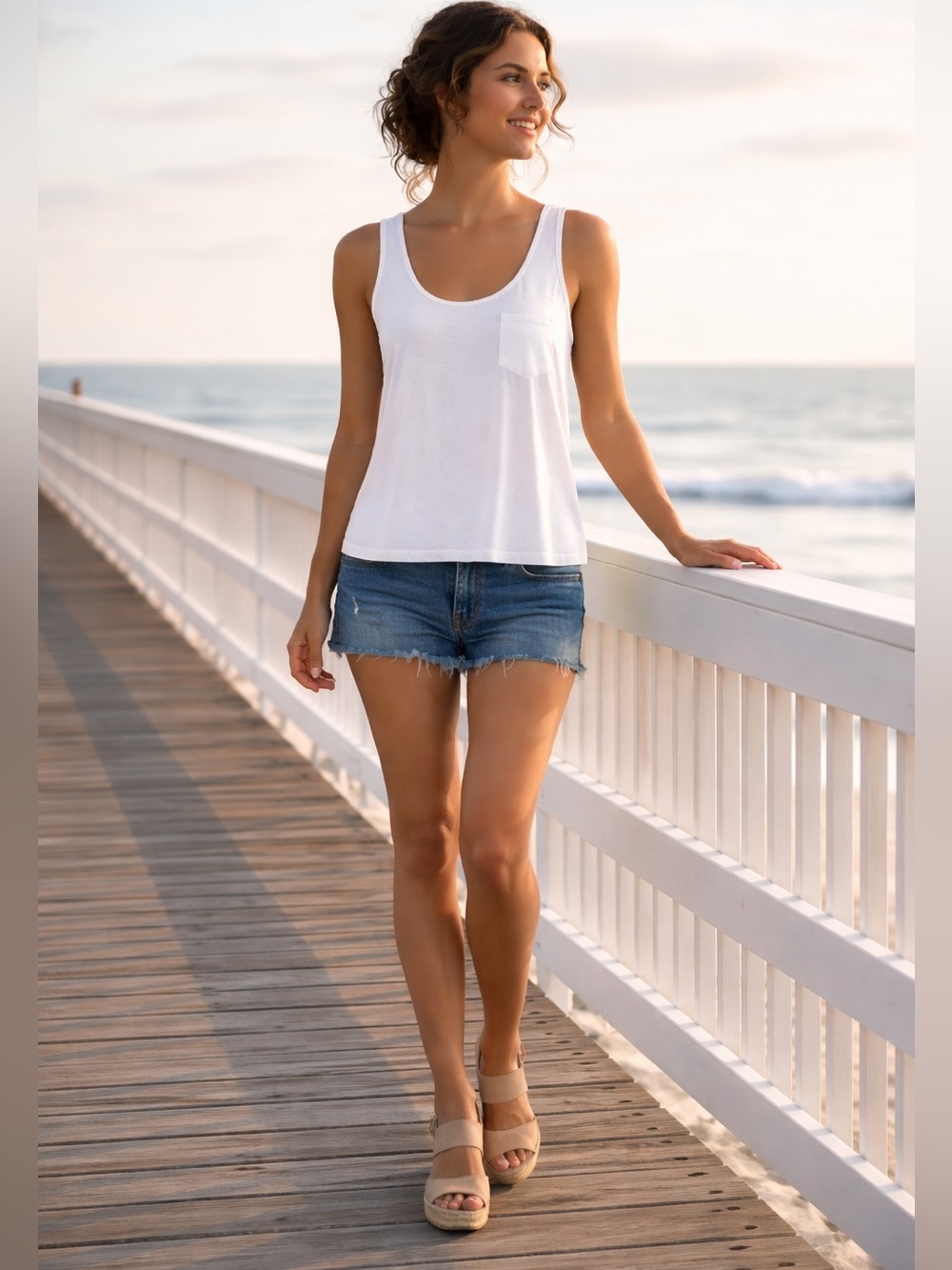 NWT Alternative Apparel White Zion Pocket Tank Top Soft Lightweight Casual Sz M